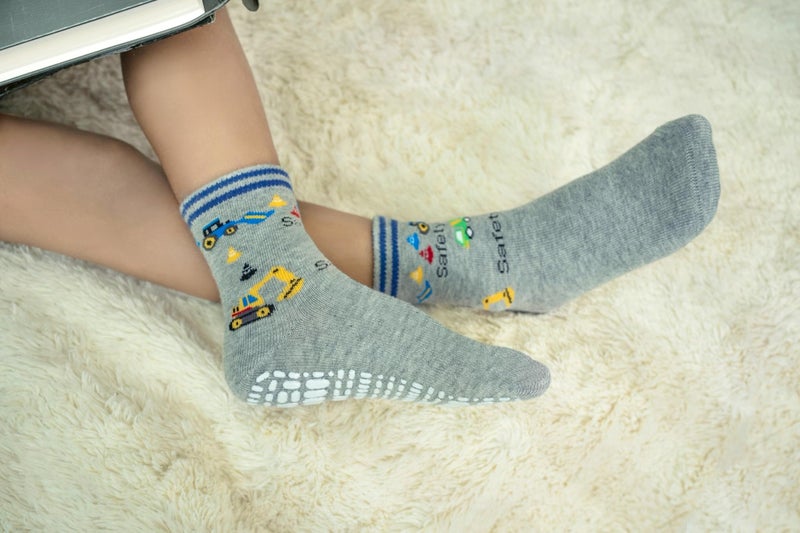 RATIVE Non Skid Anti Slip Cotton Crew Baby Babies Toddler Toddlers Socks for Boy Boys 2T 3T 2T-3T 12-24 12-18 Months With Grip Grippers (1-3T,12-pairs/RB-71218) - Image 4